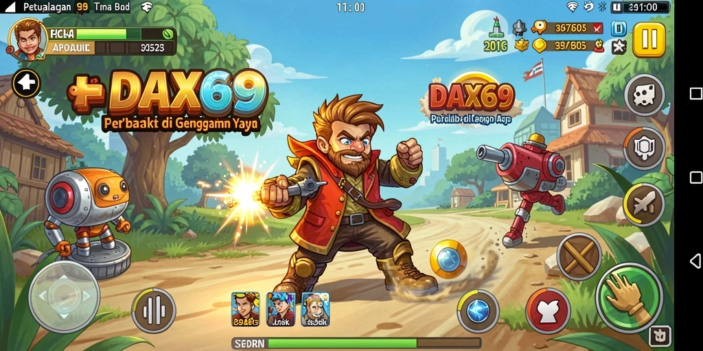 Tampilan penuh aksi dari gameplay DAX69 yang menegangkan.