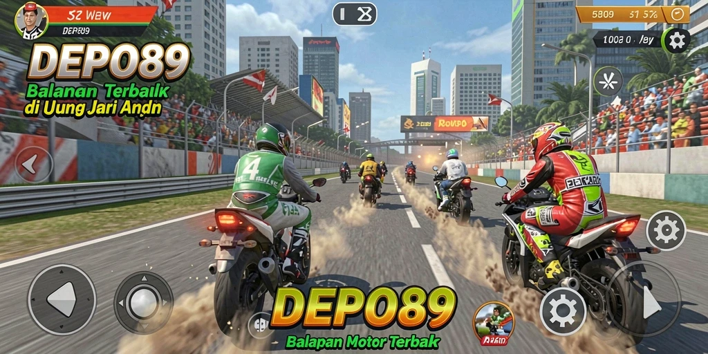 Gameplay balapan seru dengan motor racing mendebarkan.