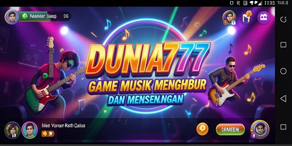 Screenshot DUNIA777 menampilkan gameplay interaktif dengan musik.
