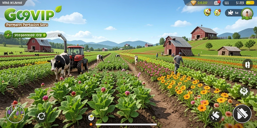 Tampilan screenshot G9VIP menunjukkan kebun yang indah dan penuh warna.