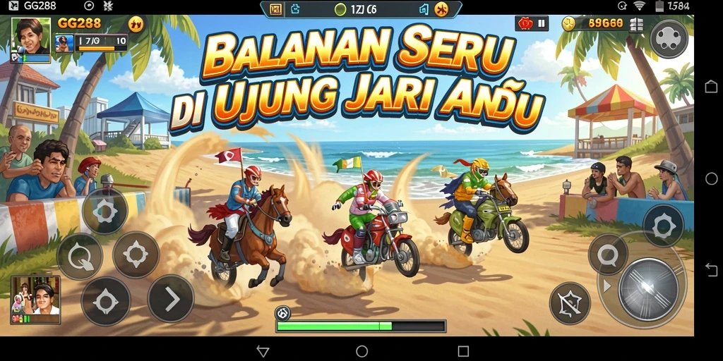 Screenshot menunjukkan gameplay seru GG288 di trek balap.
