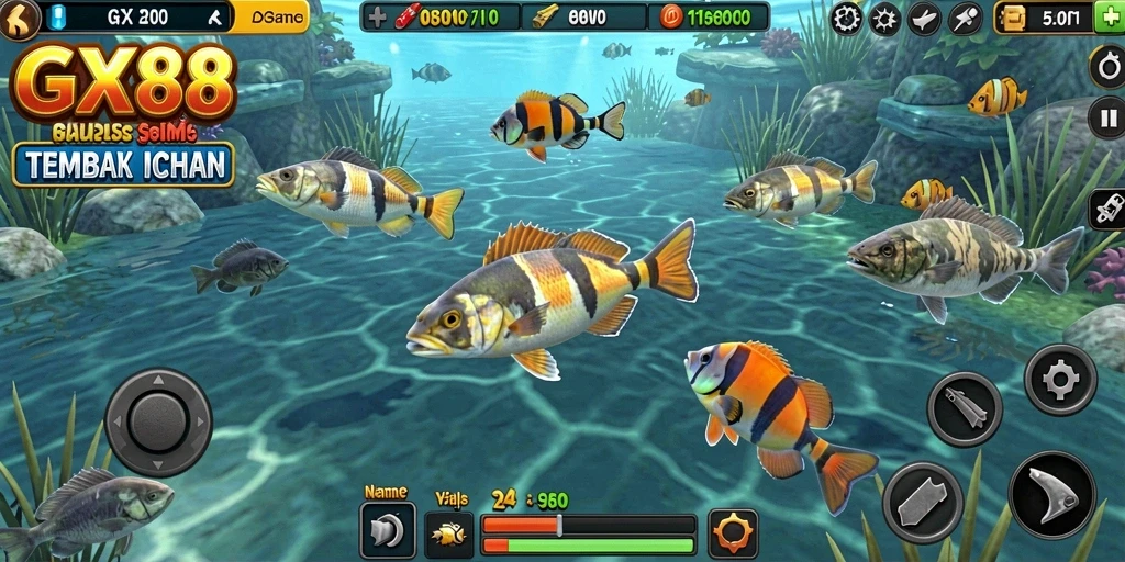 Screenshot GX88 menampilkan aksi seru dalam permainan Tembak Ikan.