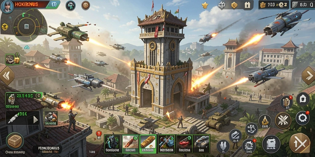Gameplay seru HOKIBONUS dengan menara menghalau musuh.