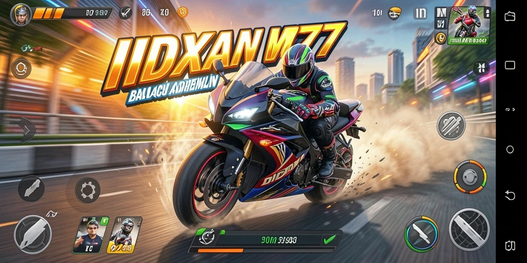Screenshot gameplay IDX777 menampilkan aksi balapan motor yang memacu adrenalin.