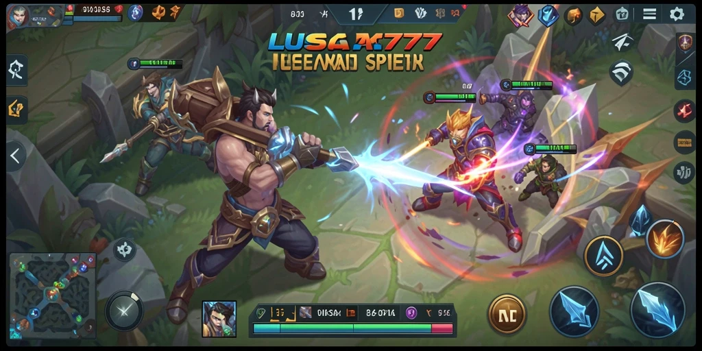 Screenshot dari aksi intens dalam game LUSA777 MOBA.