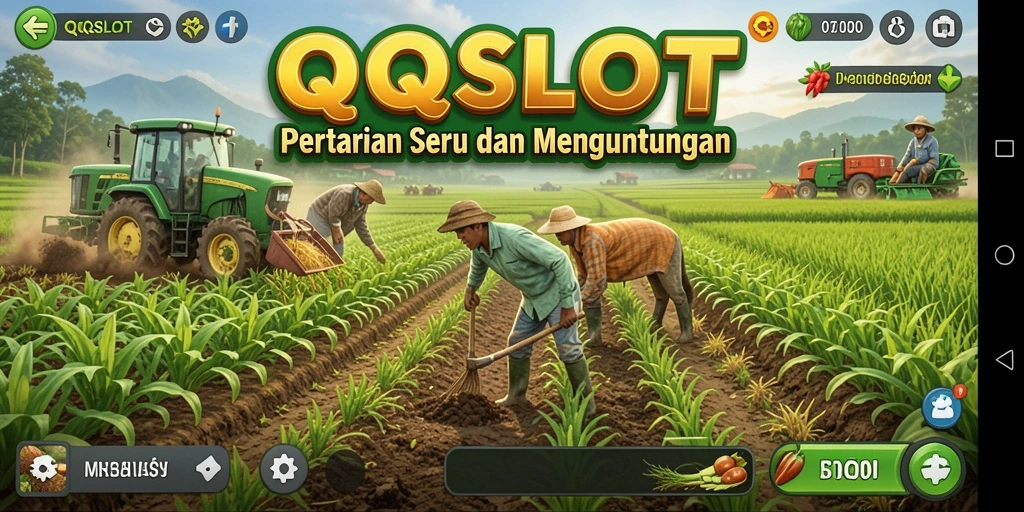 Screenshot gameplay QQSLOT menunjukkan aktivitas bertani yang menyenangkan.