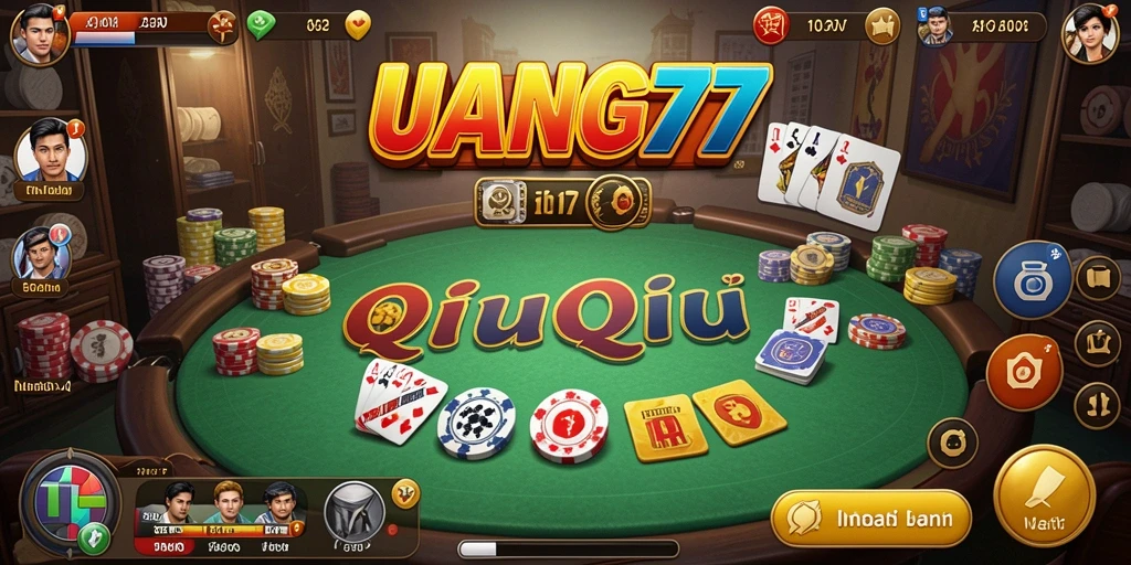 Screenshot utama UANG77 menampilkan gameplay QiuQiu yang seru dan kompetitif.