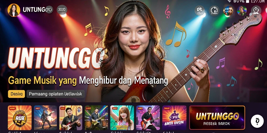 Screenshot UNTUNGGO menunjukkan gameplay seru dengan berbagai pilihan lagu.