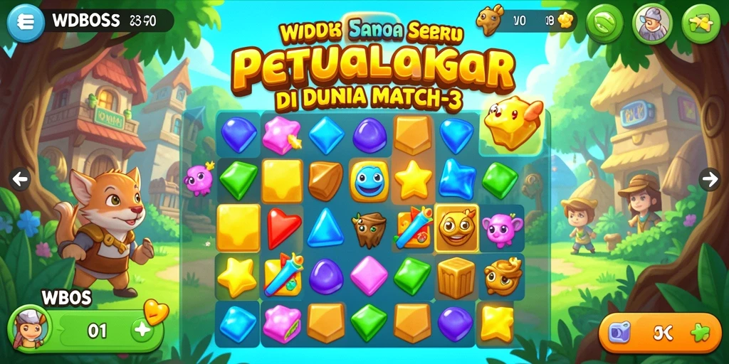 Screenshot gameplay WDBOS menampilkan kombinasi objek Match-3 yang memikat.